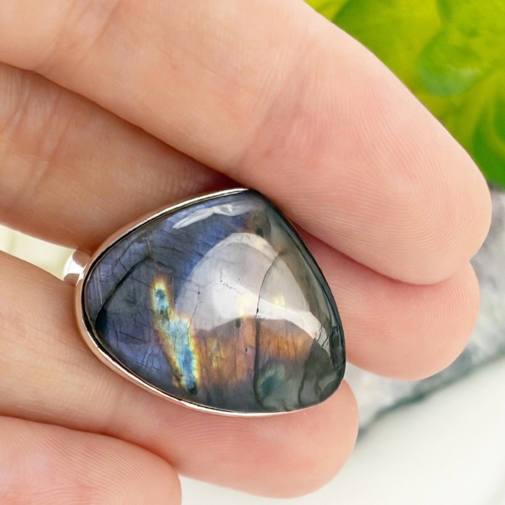 Pure Sterling Silver 925 Purple Labradorite Ring Size 8 1/2 8.5 Colorful New